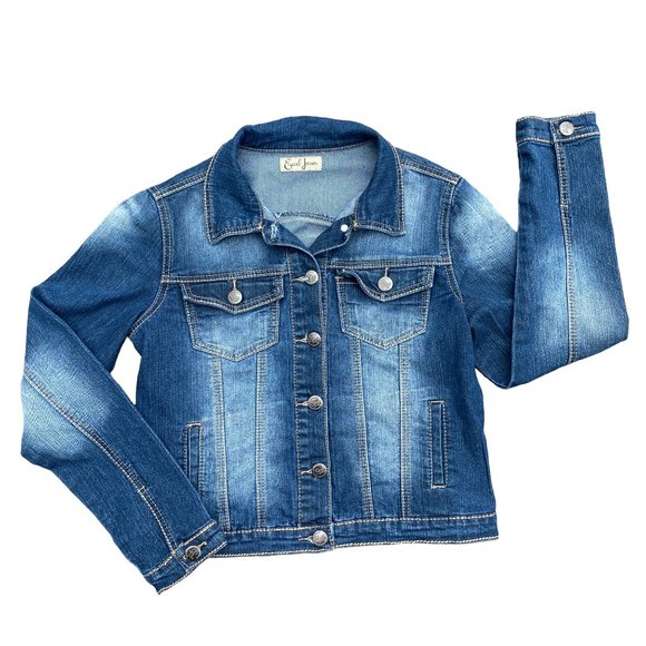 Earl Jean Distressed Faded Denim Trucker Jean Jacket-Gilmore Girls vibe-size S - Picture 2 of 16